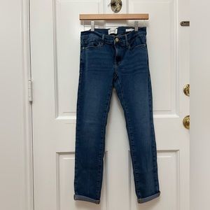 Frame denim Le Garcon stretch slim boyfriend jean, size 25. Slouchy mid rise.